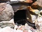 After the bees were killed we move the rocks to check out the inside.